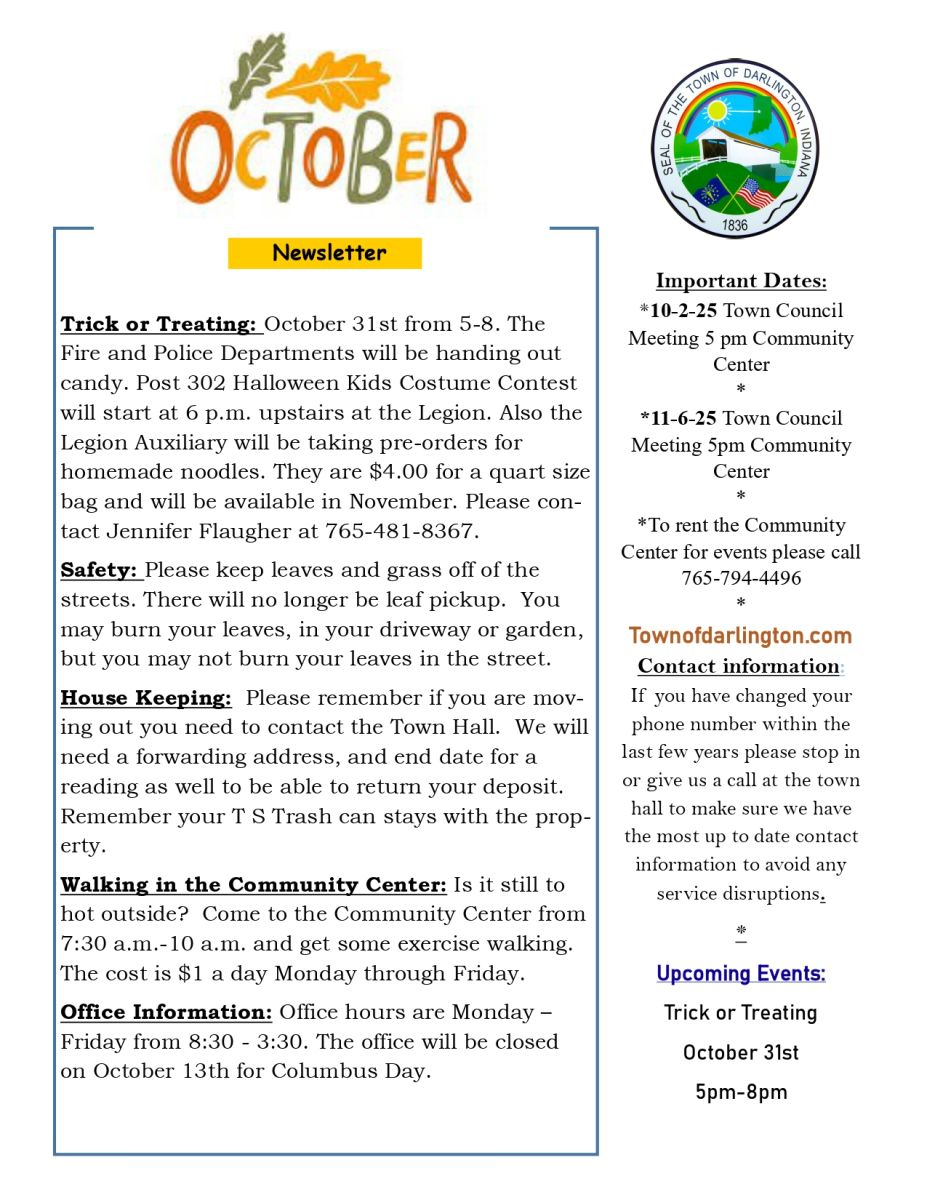 October 25 Newsletter